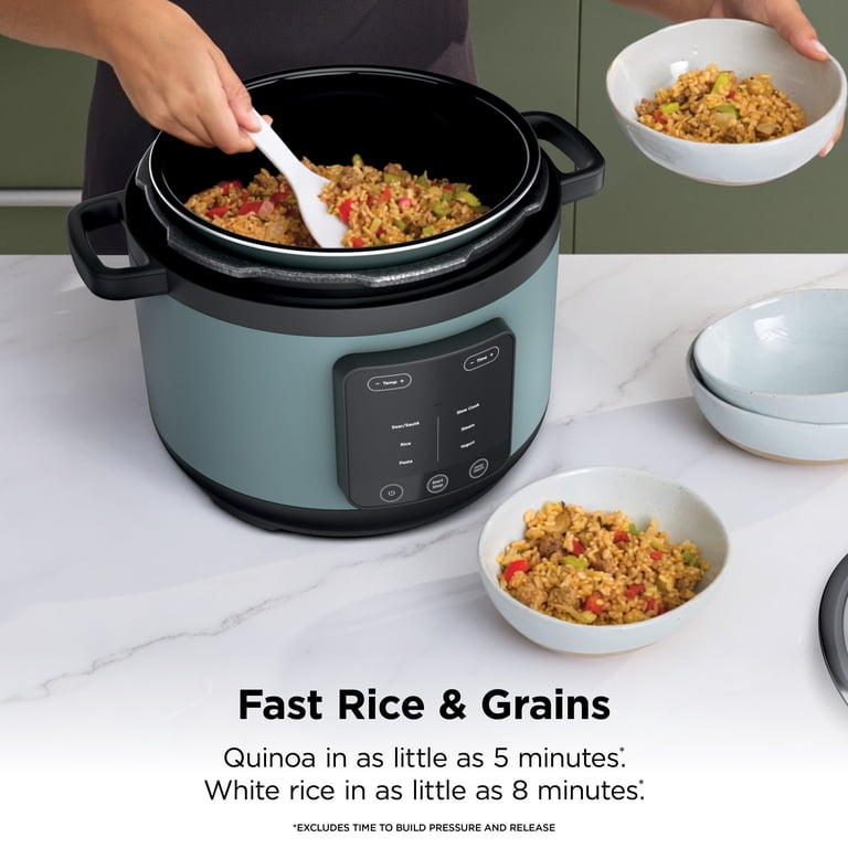 Ninja HyperHeat 8-in-1 Electric Pressure Cooker with SimpliServe Pot — 6.5 Qt, Cooks Up to 2X Faster, 1200W, Feeds 8–10, Sage Leaf